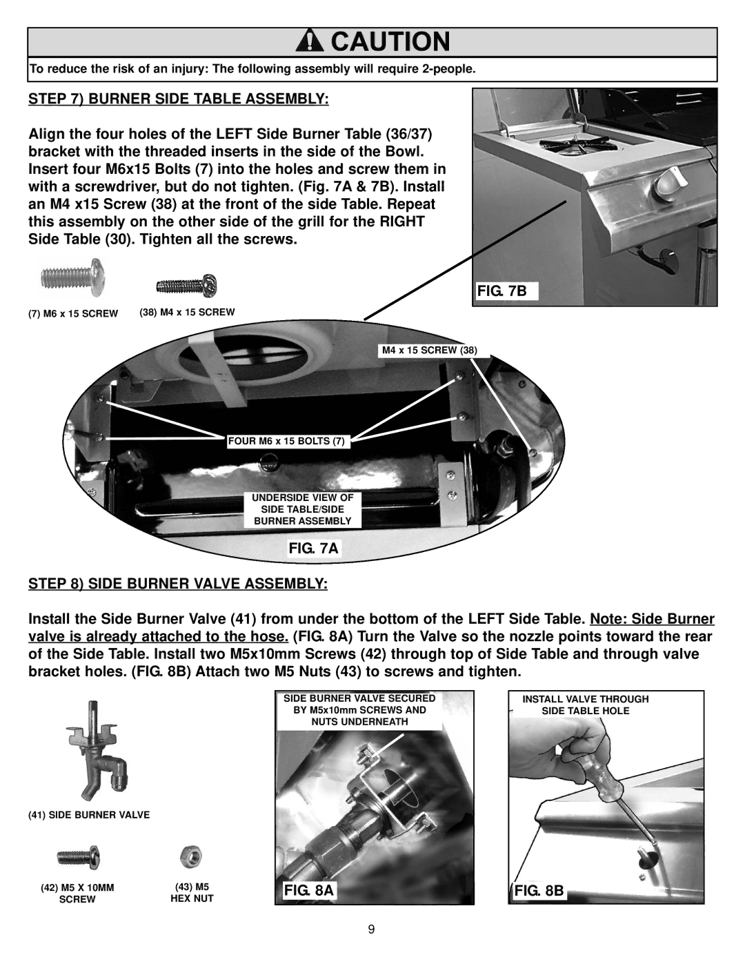 Meco 8452-5-SS1 manual Burner Side Table Assembly, Side Burner Valve Assembly 