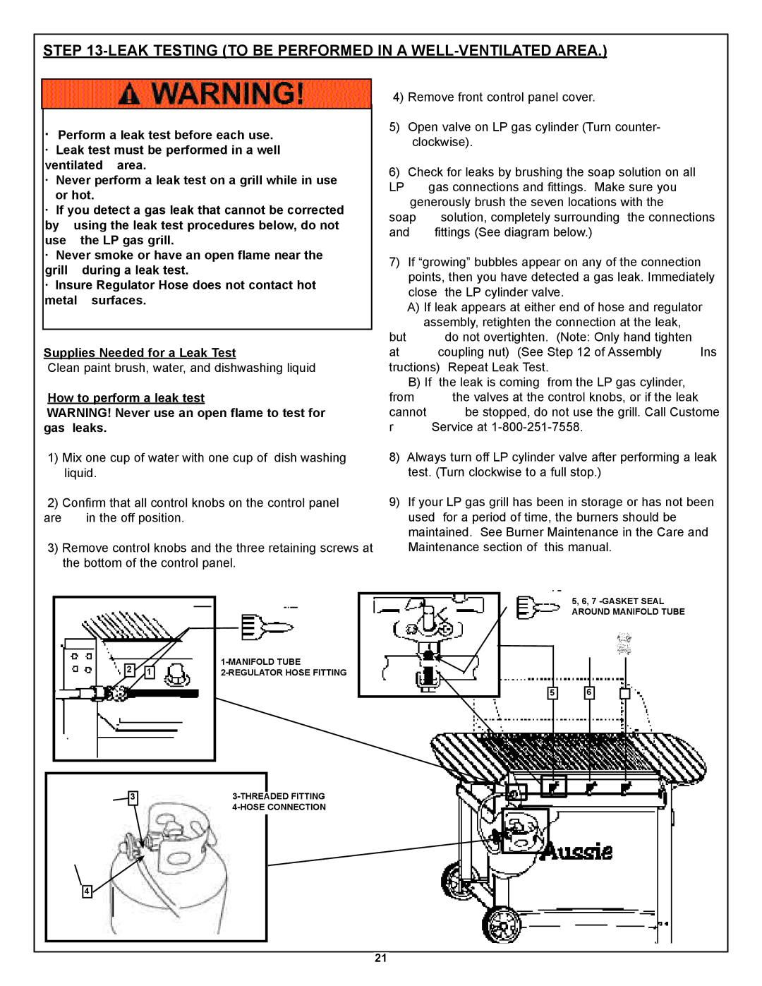 Meco Bonza Deluxe Series, Bonza Series Leak Testing to be Performed in a WELL-VENTILATED Area, How to perform a leak test 