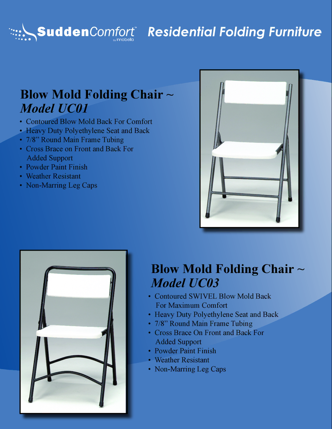 Meco E48 manual Blow Mold Folding Chair ~, Model UC01, Model UC03 