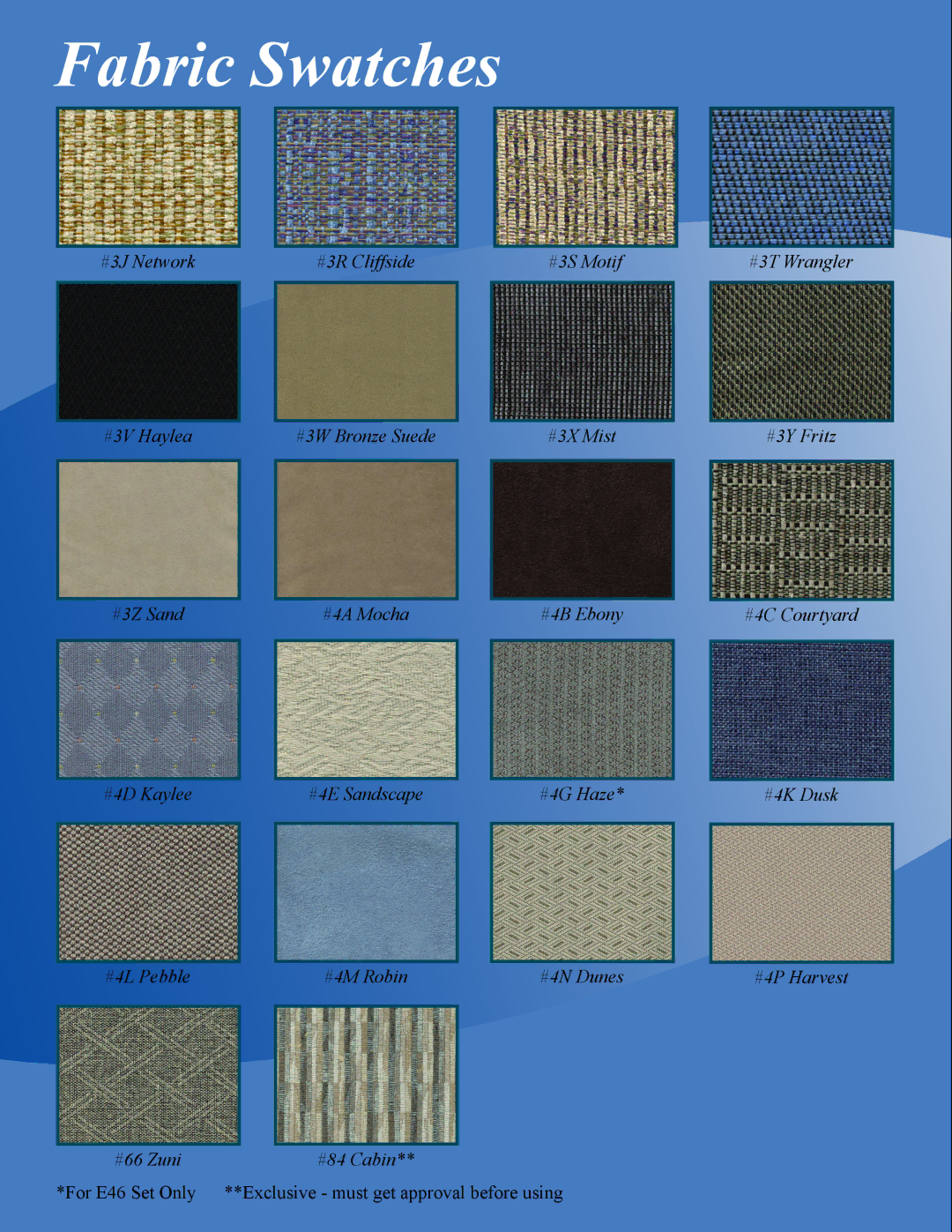 Meco E48 manual Fabric Swatches 