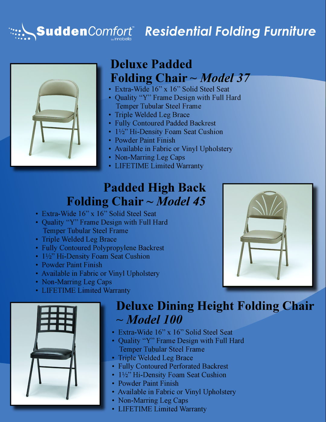 Meco E48 Deluxe Padded Folding Chair ~ Model, Padded High Back Folding Chair ~ Model, Deluxe Dining Height Folding Chair 