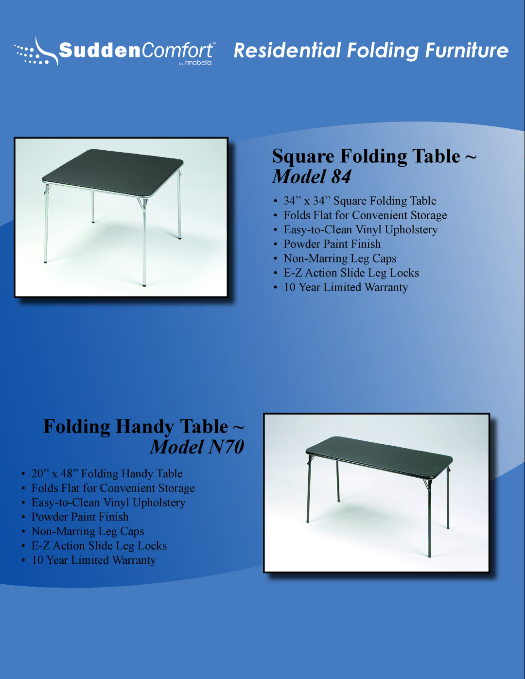 Meco E48 manual Square Folding Table ~, Folding Handy Table ~, Model N70 