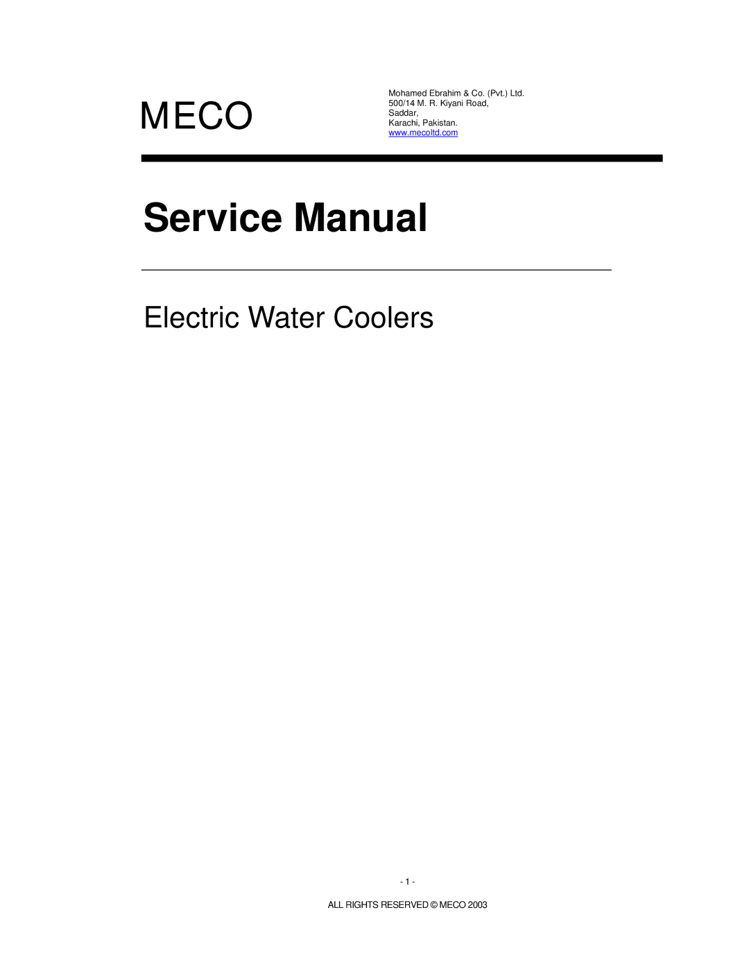 Meco Electric Water Cooler service manual Meco 