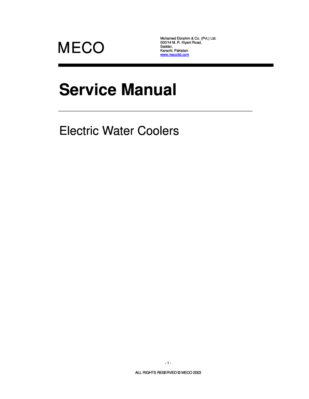 Meco service manual Electric Water Coolers, All Rights Reserved Meco 