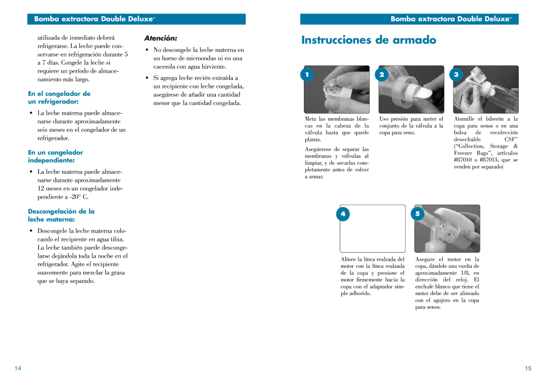 Medela Breastpump Instrucciones de armado, Atención, En el congelador de un refrigerador, En un congelador independiente 