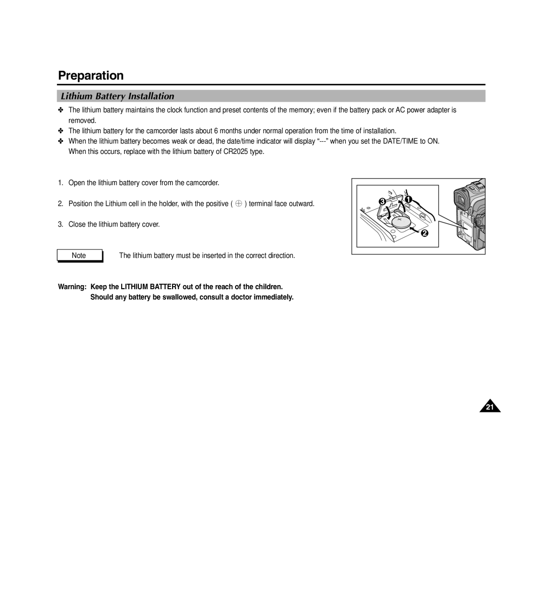 Medion MD80566 manual Lithium Battery Installation 