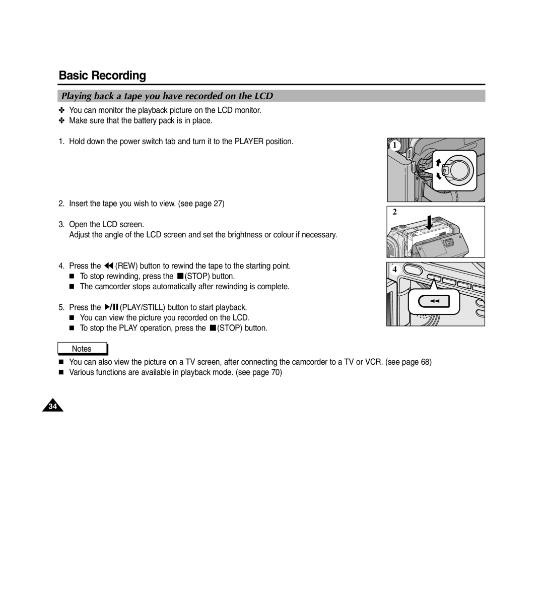 Medion MD80566 manual Playing back a tape you have recorded on the LCD 