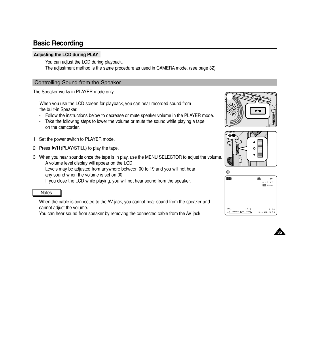 Medion MD80566 manual Controlling Sound from the Speaker, Adjusting the LCD during Play 