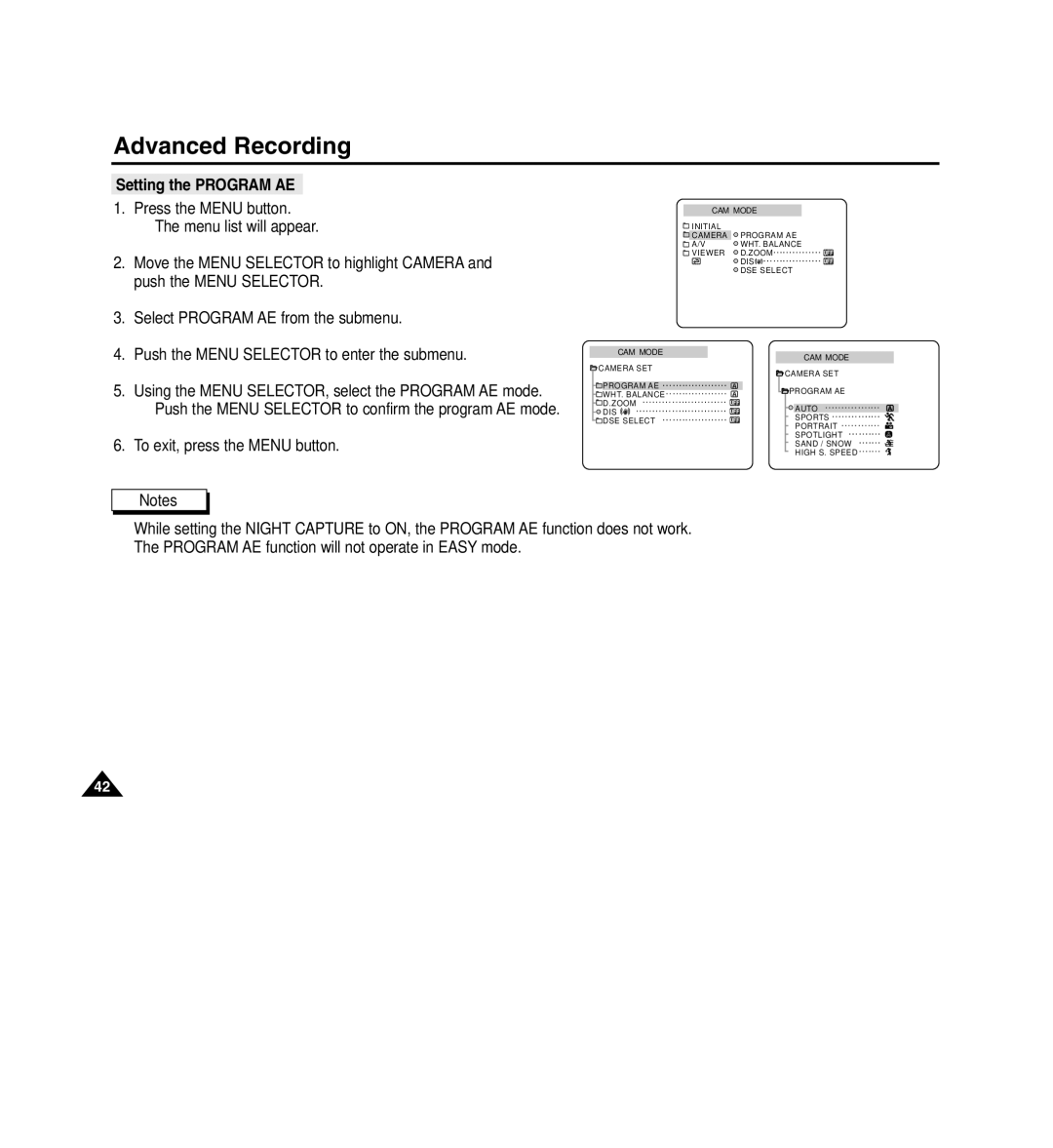 Medion MD80566 manual Setting the Program AE 