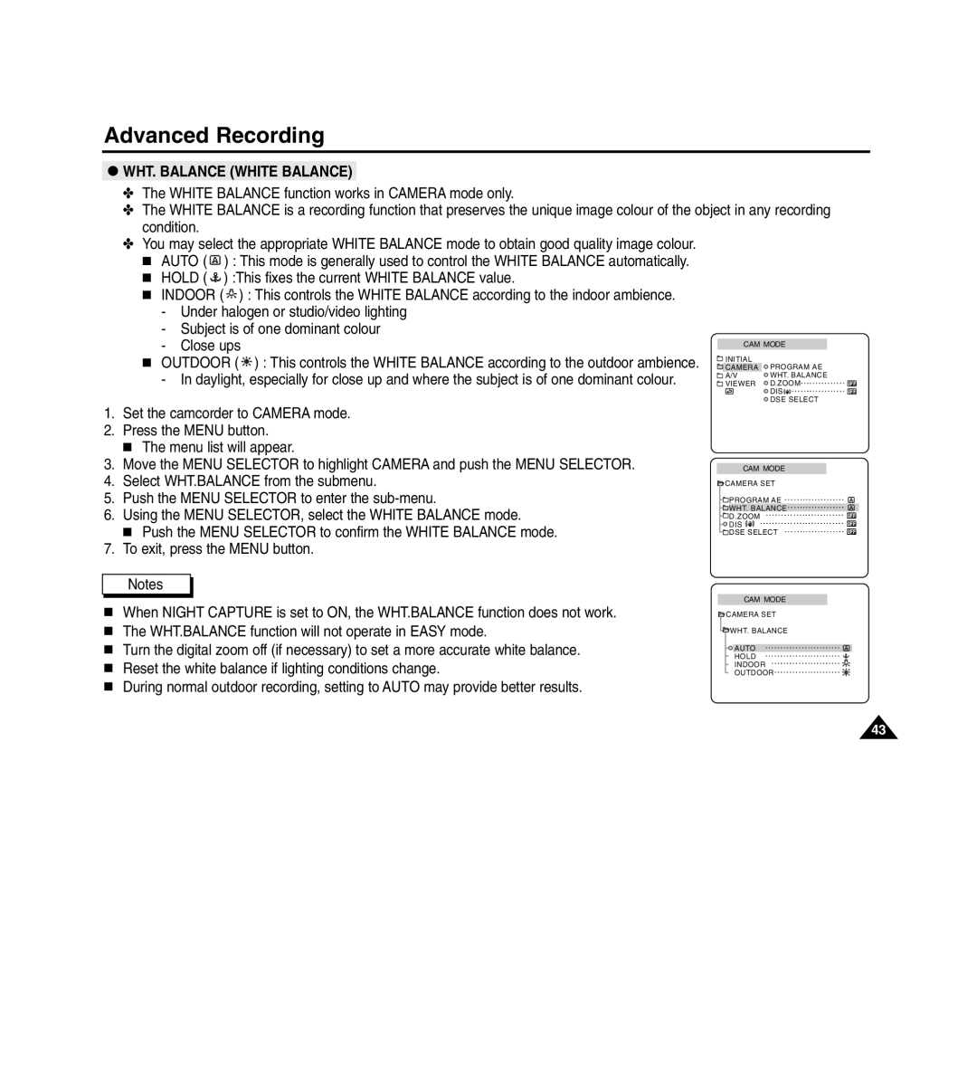 Medion MD80566 manual WHT. Balance White Balance 