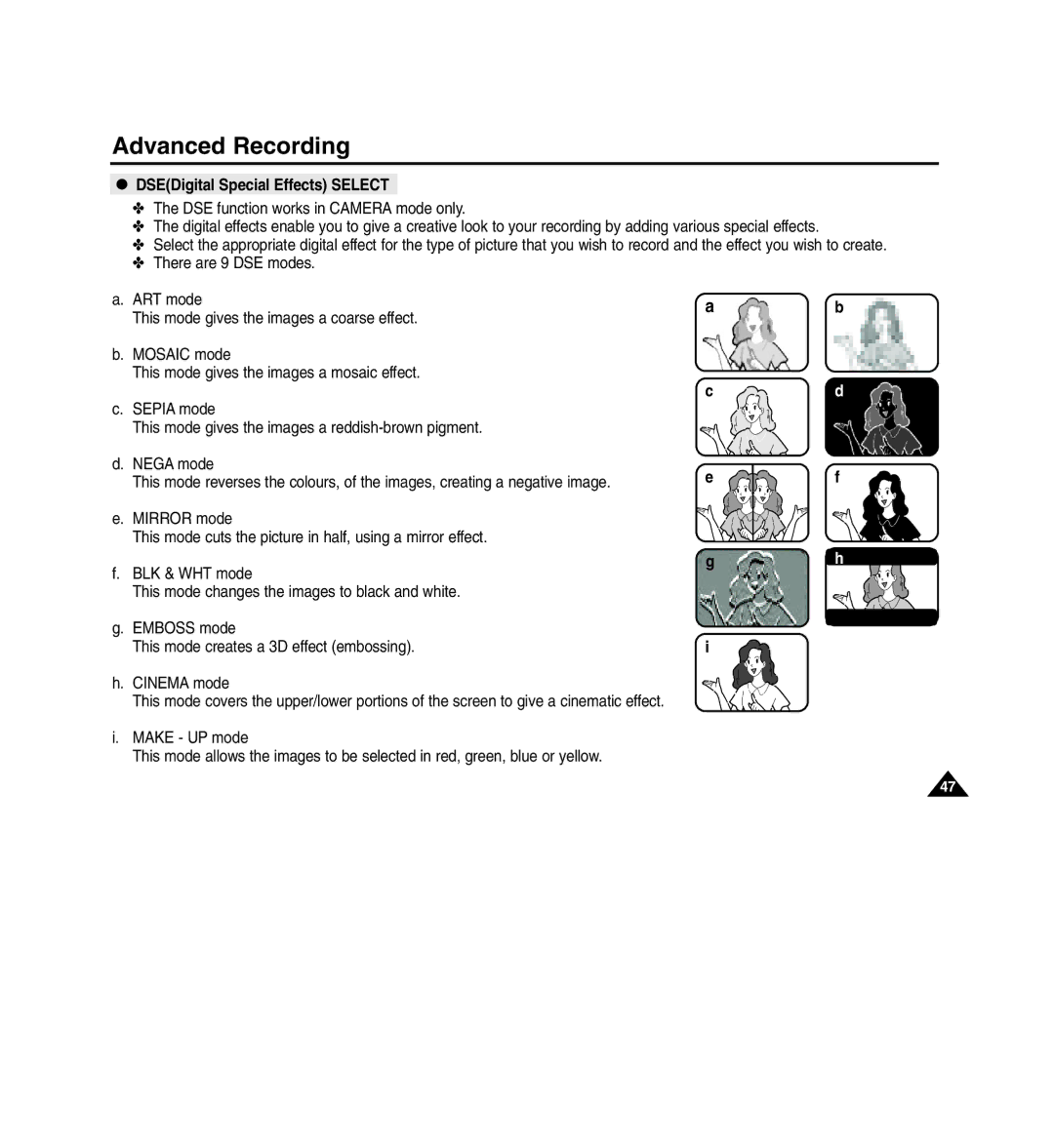 Medion MD80566 manual DSEDigital Special Effects Select 