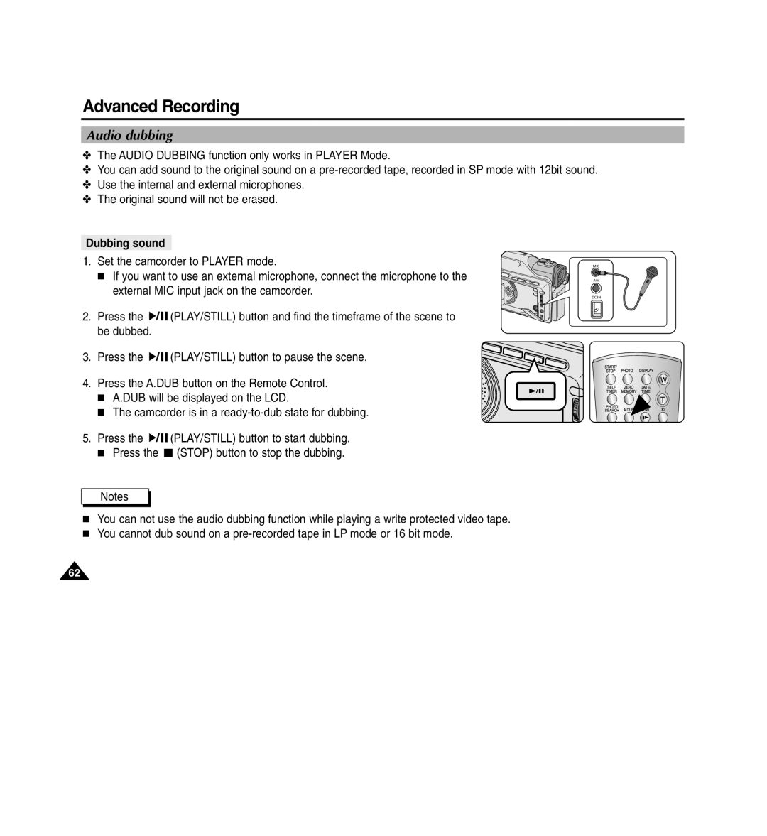 Medion MD80566 manual Audio dubbing, Dubbing sound 