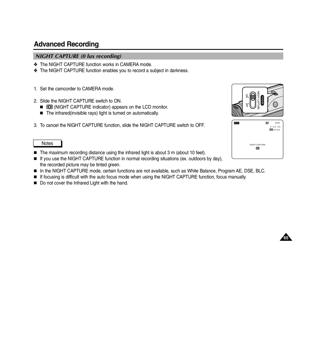 Medion MD80566 manual Night Capture 0 lux recording 