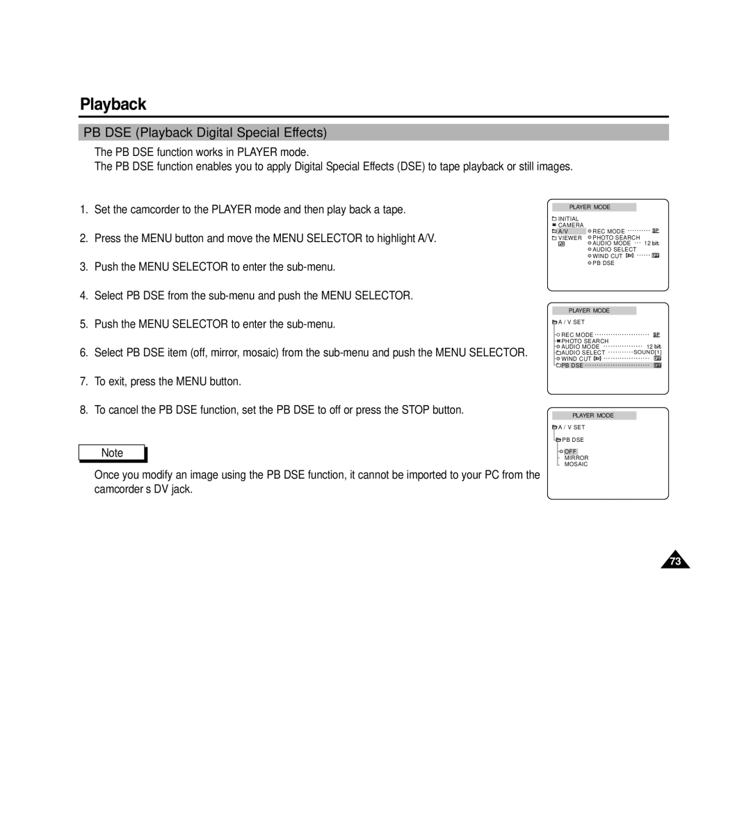 Medion MD80566 manual PB DSE Playback Digital Special Effects 