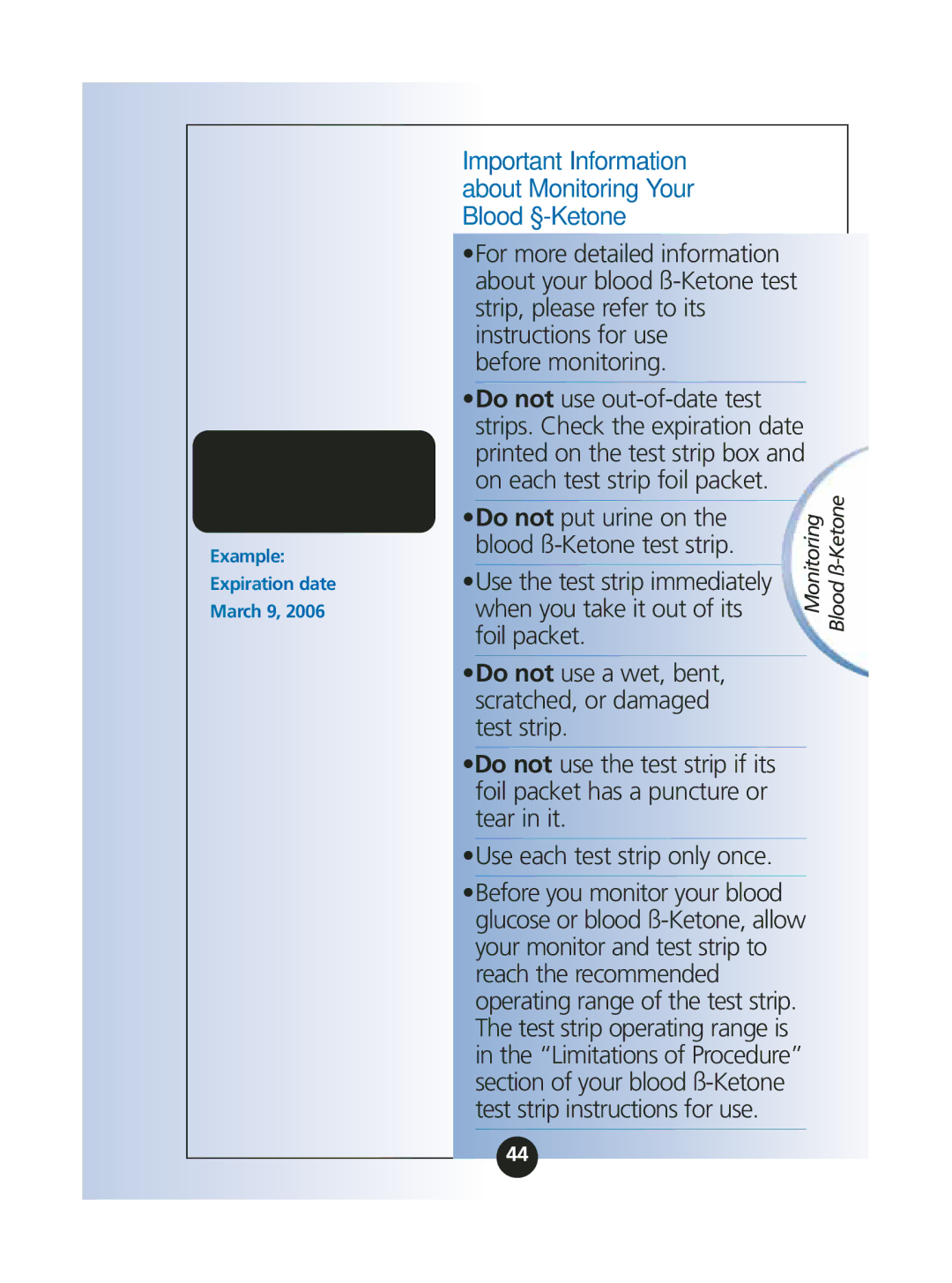 MediSense ART06986 manual Important Information about Monitoring Your Blood ß-Ketone 