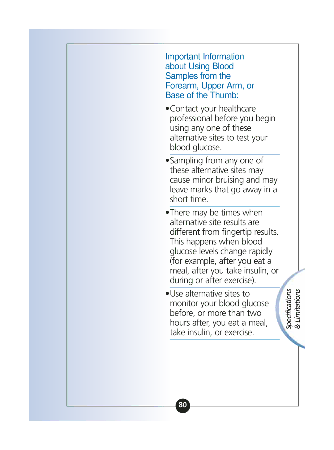 MediSense ART06986 manual Specifications Limitations 