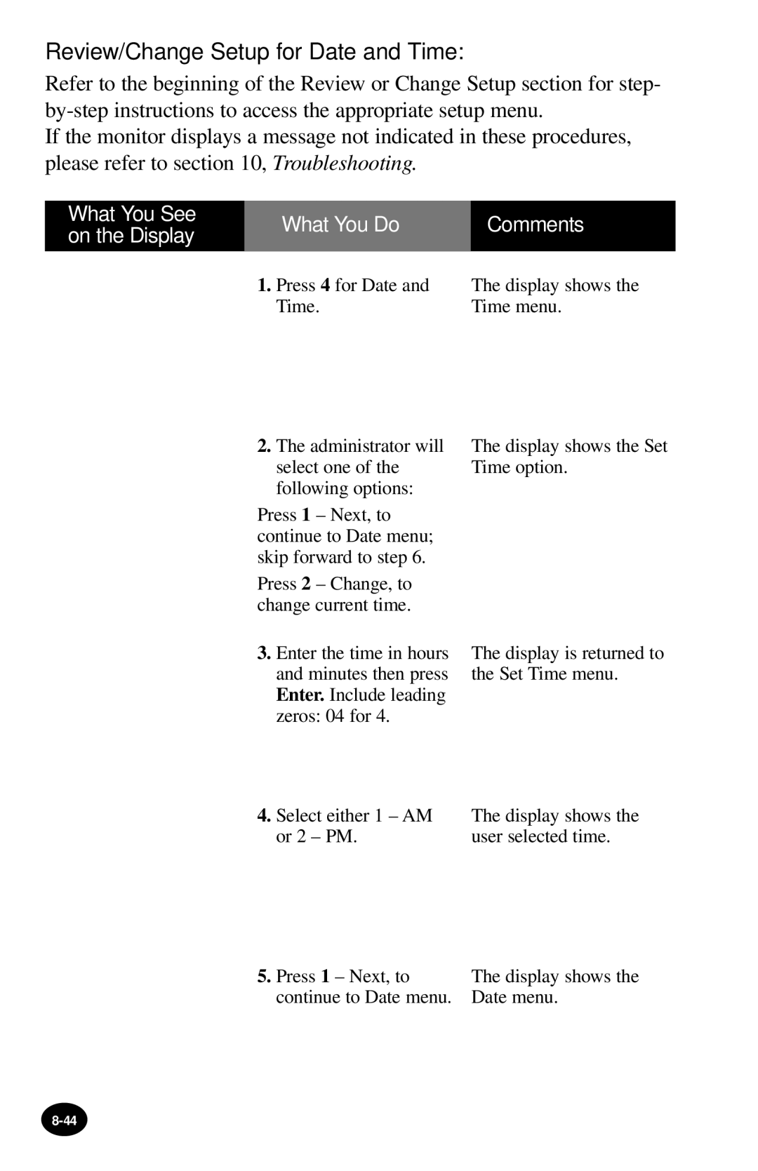 MediSense PCx manual Or 2 PM User selected time Press 1 Next, to 