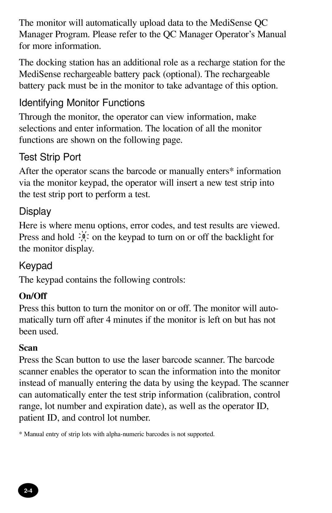 MediSense PCx manual Identifying Monitor Functions, Test Strip Port, Display, Keypad 