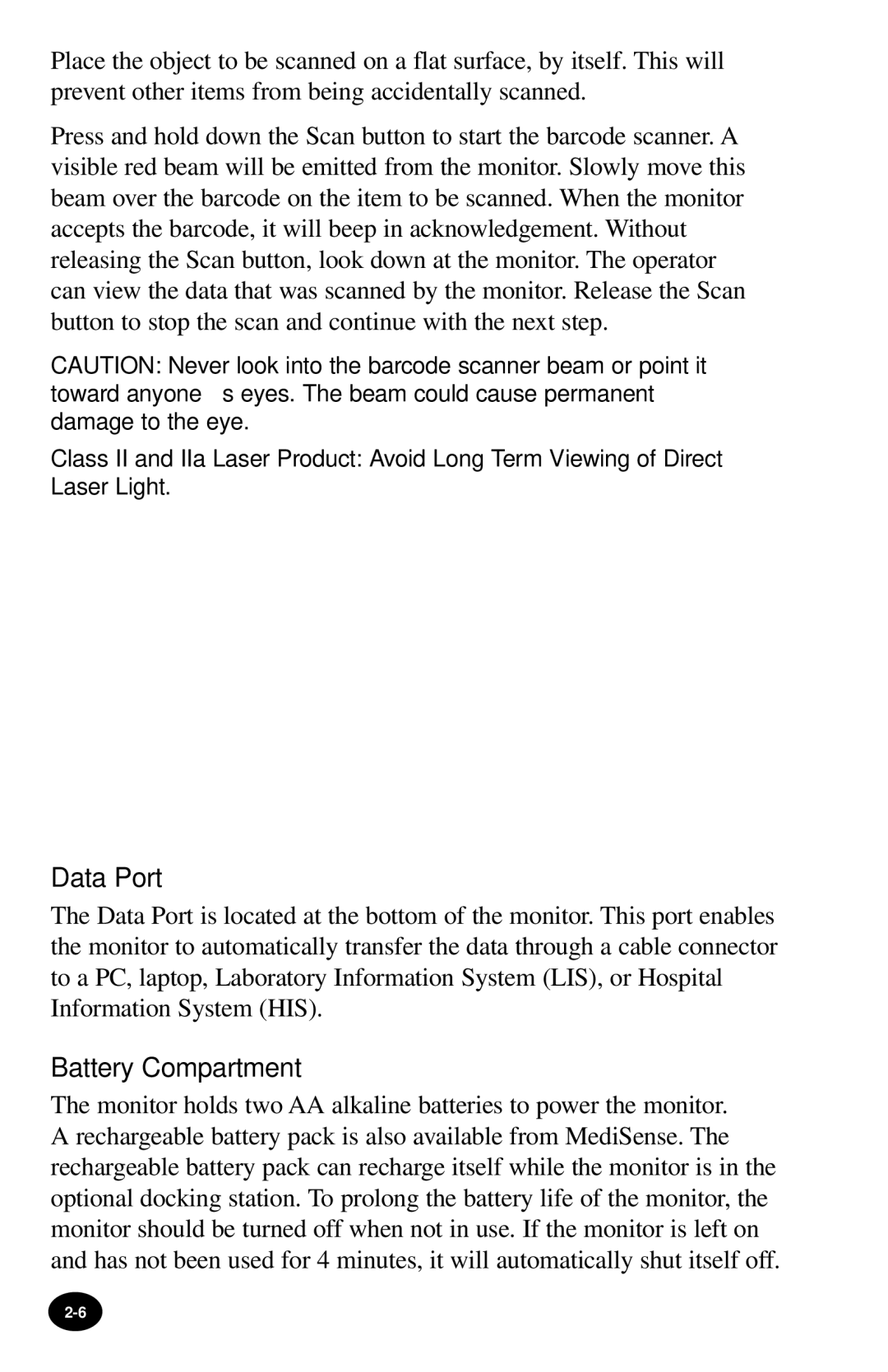 MediSense PCx manual Data Port, Battery Compartment 