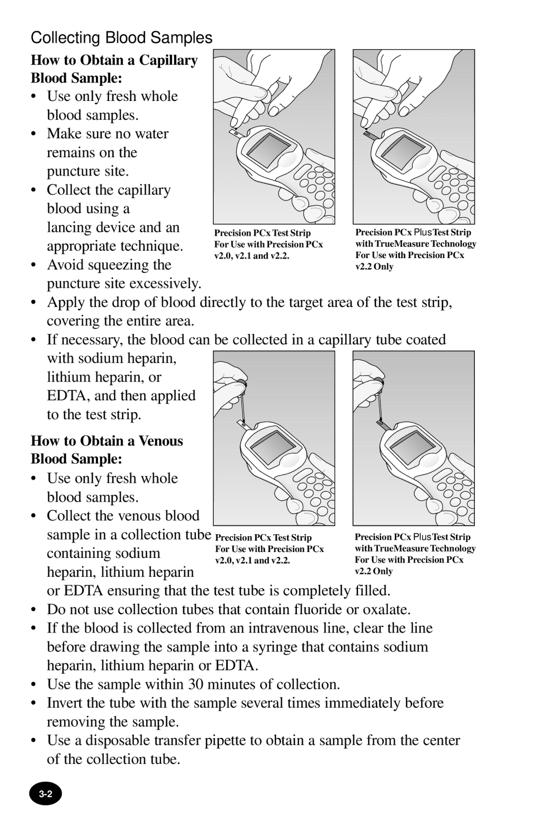 MediSense PCx manual Collecting Blood Samples, How to Obtain a Capillary Blood Sample, How to Obtain a Venous Blood Sample 