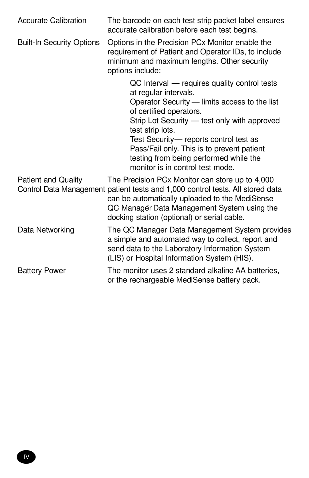 MediSense PCx manual Battery Power 