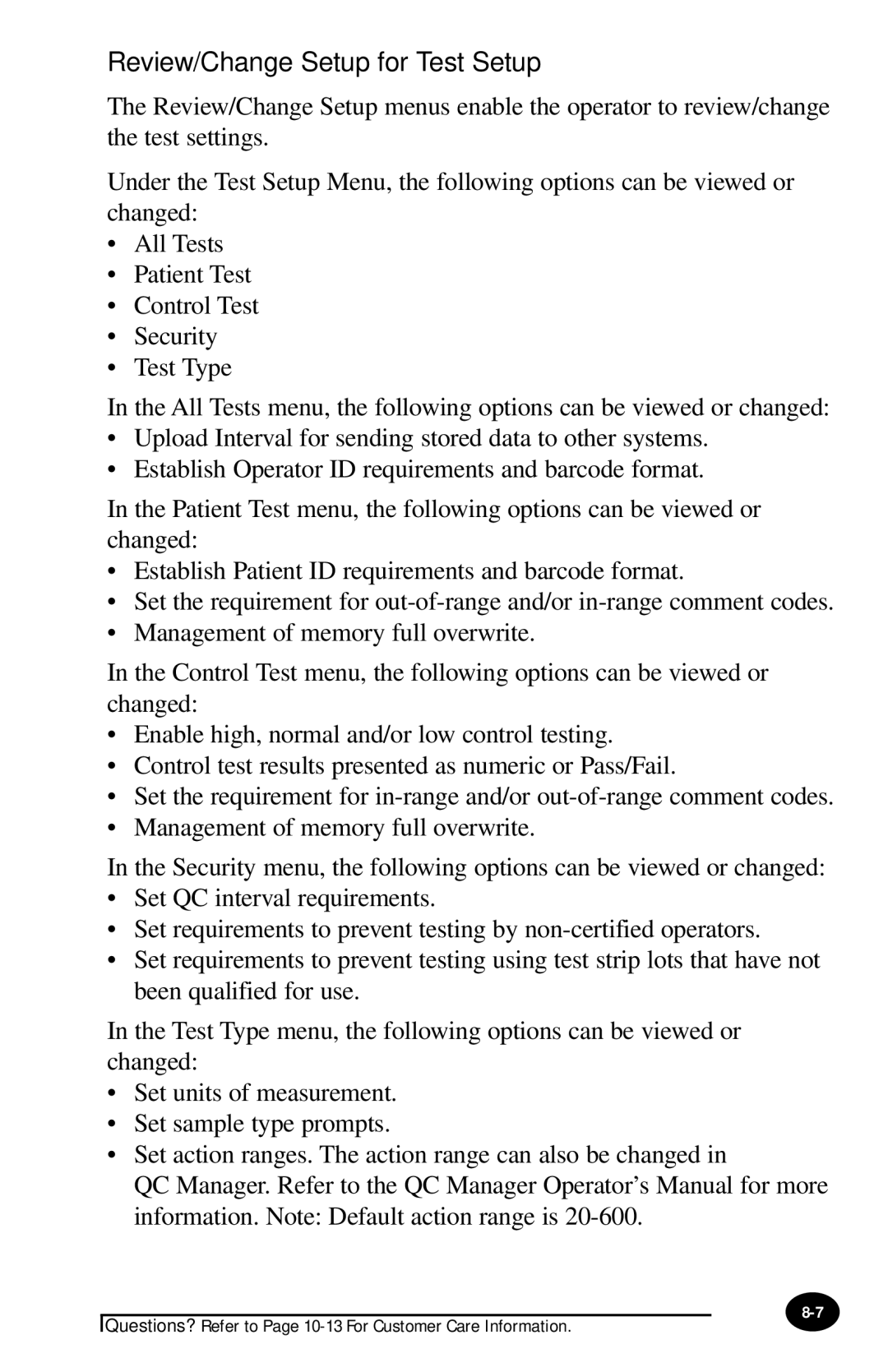 MediSense PCx manual Review/Change Setup for Test Setup 