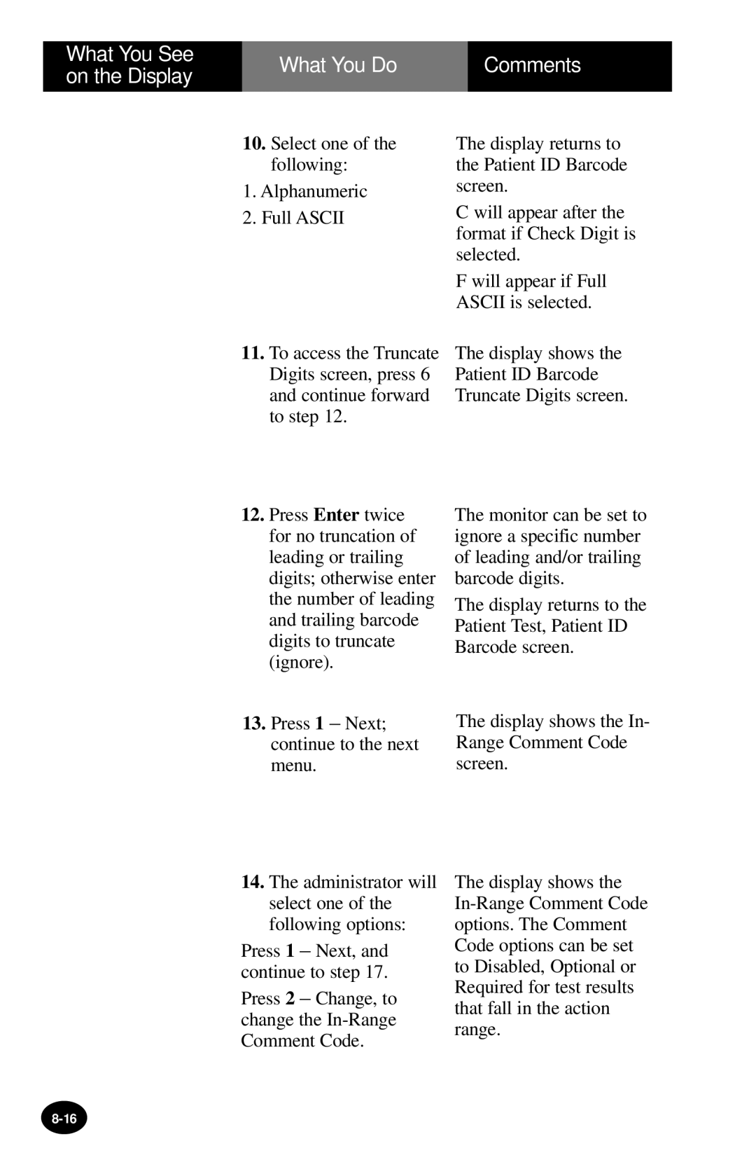 MediSense PCx manual Select one of the following Alphanumeric Full Ascii 