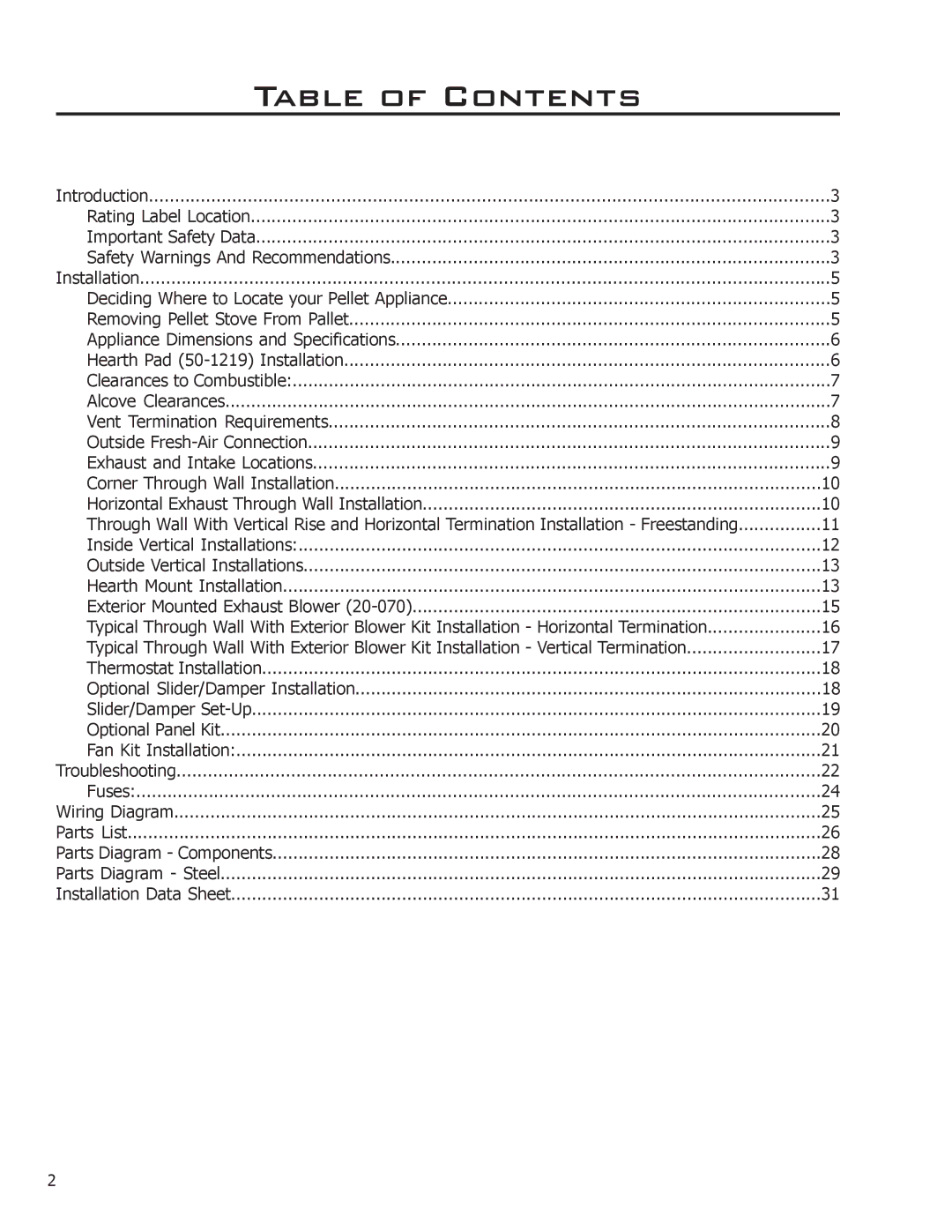 Mega Catch Mini technical manual Table of Contents 