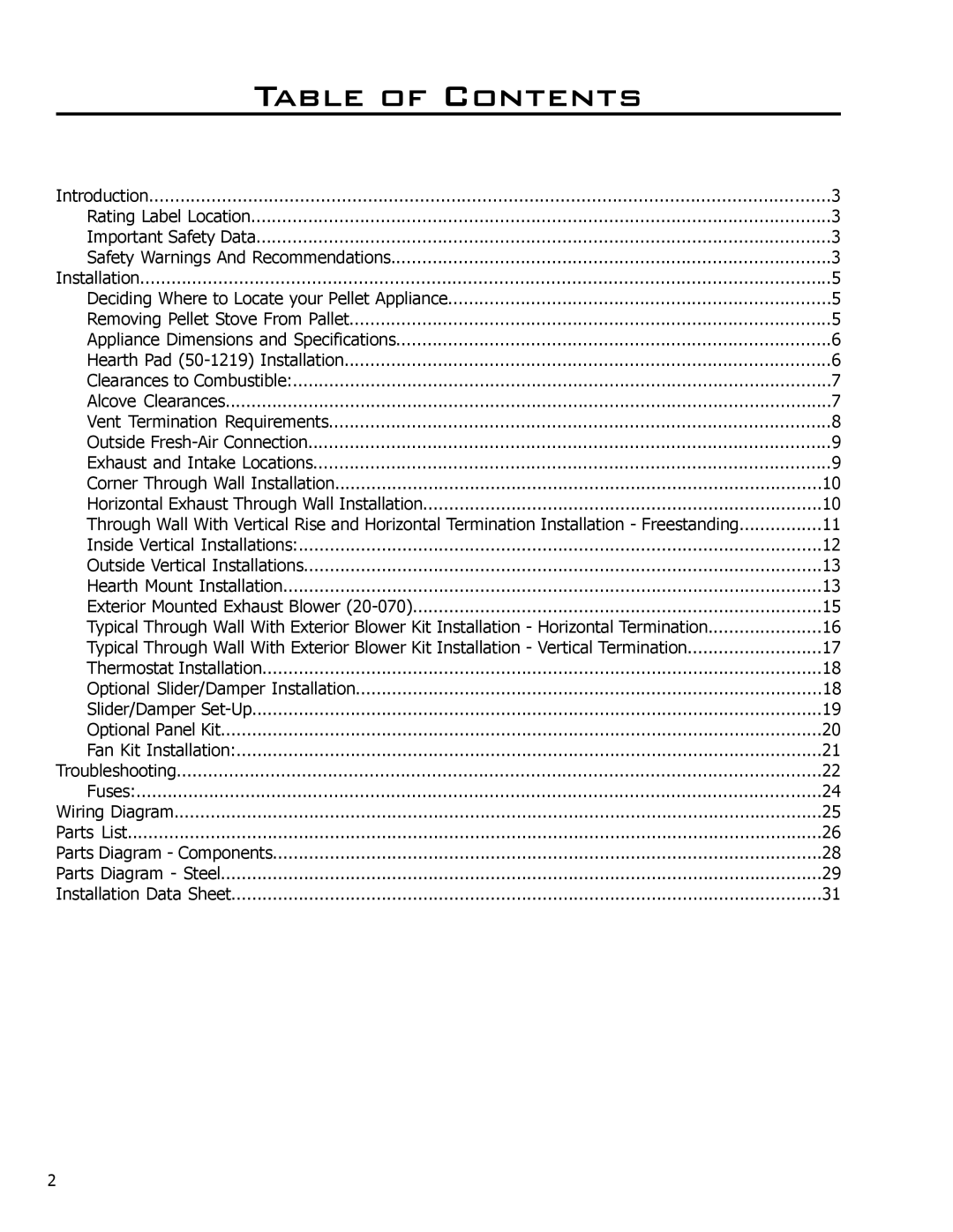 Mega Catch Mini technical manual Table of Contents 
