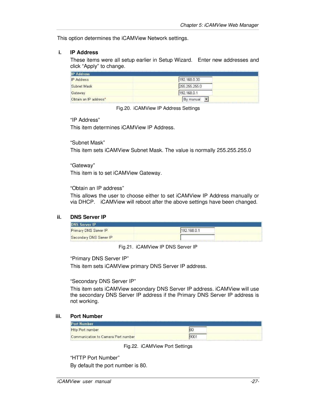 Mega System Tech iCV-01b, iCV-02, iCV-01a, iCV-03 manual IP Address, Ii. DNS Server IP, Iii. Port Number 