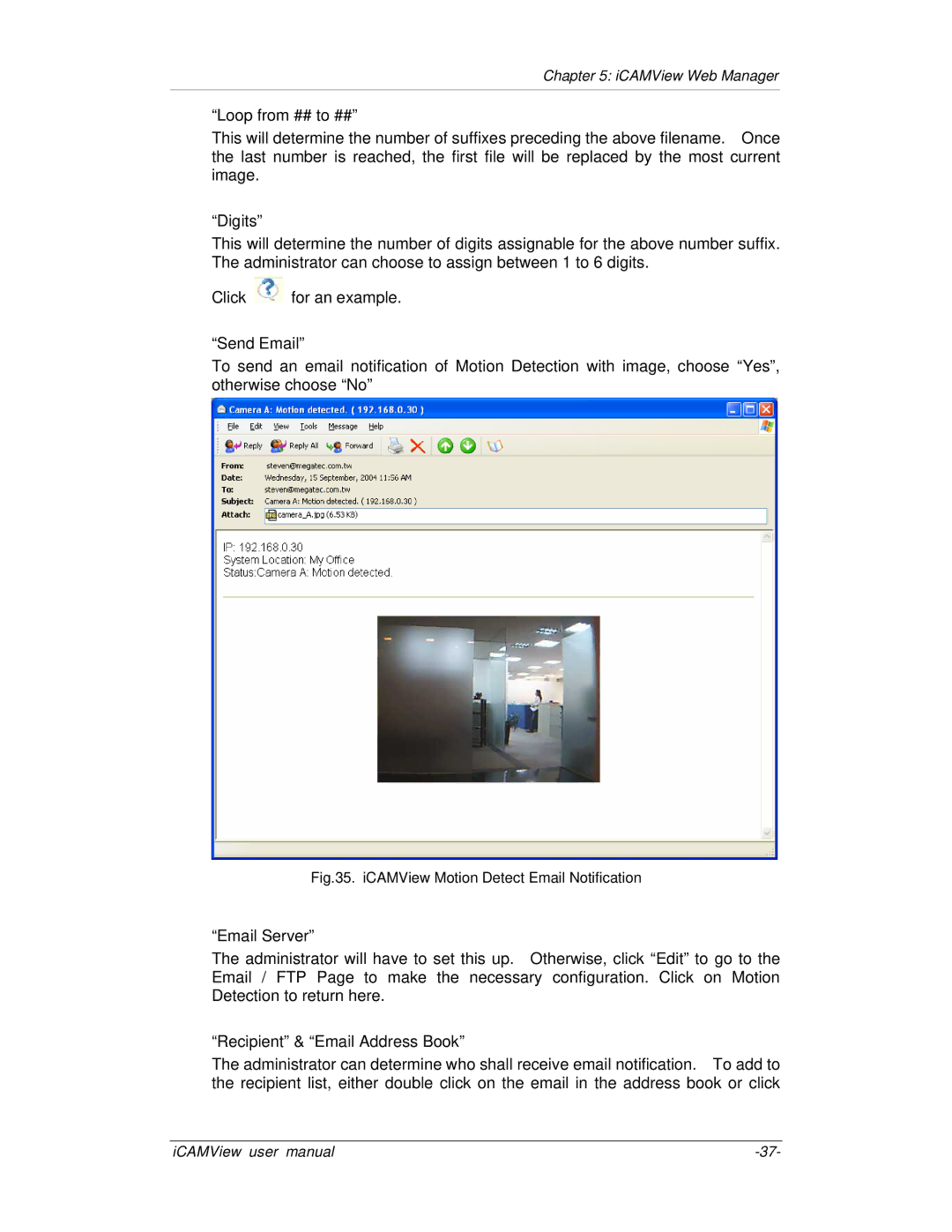 Mega System Tech iCV-02, iCV-01a, iCV-01b, iCV-03 manual ICAMView Motion Detect Email Notification 