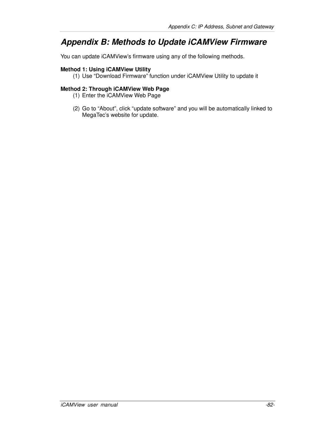 Mega System Tech iCV-01a, iCV-02, iCV-01b Appendix B Methods to Update iCAMView Firmware, Method 1 Using iCAMView Utility 