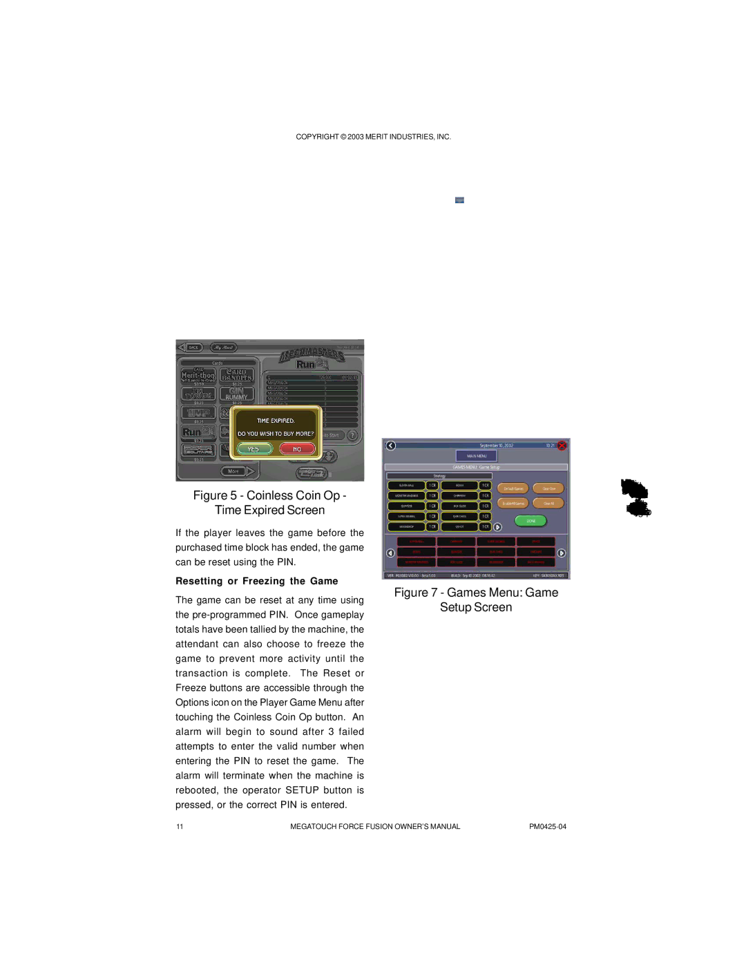 Mega System Tech PM0425-04 manual Resetting or Freezing the Game, ModegmnDiiTtlflyutp15l,hmsogirdn-ui.lstbckieilt 