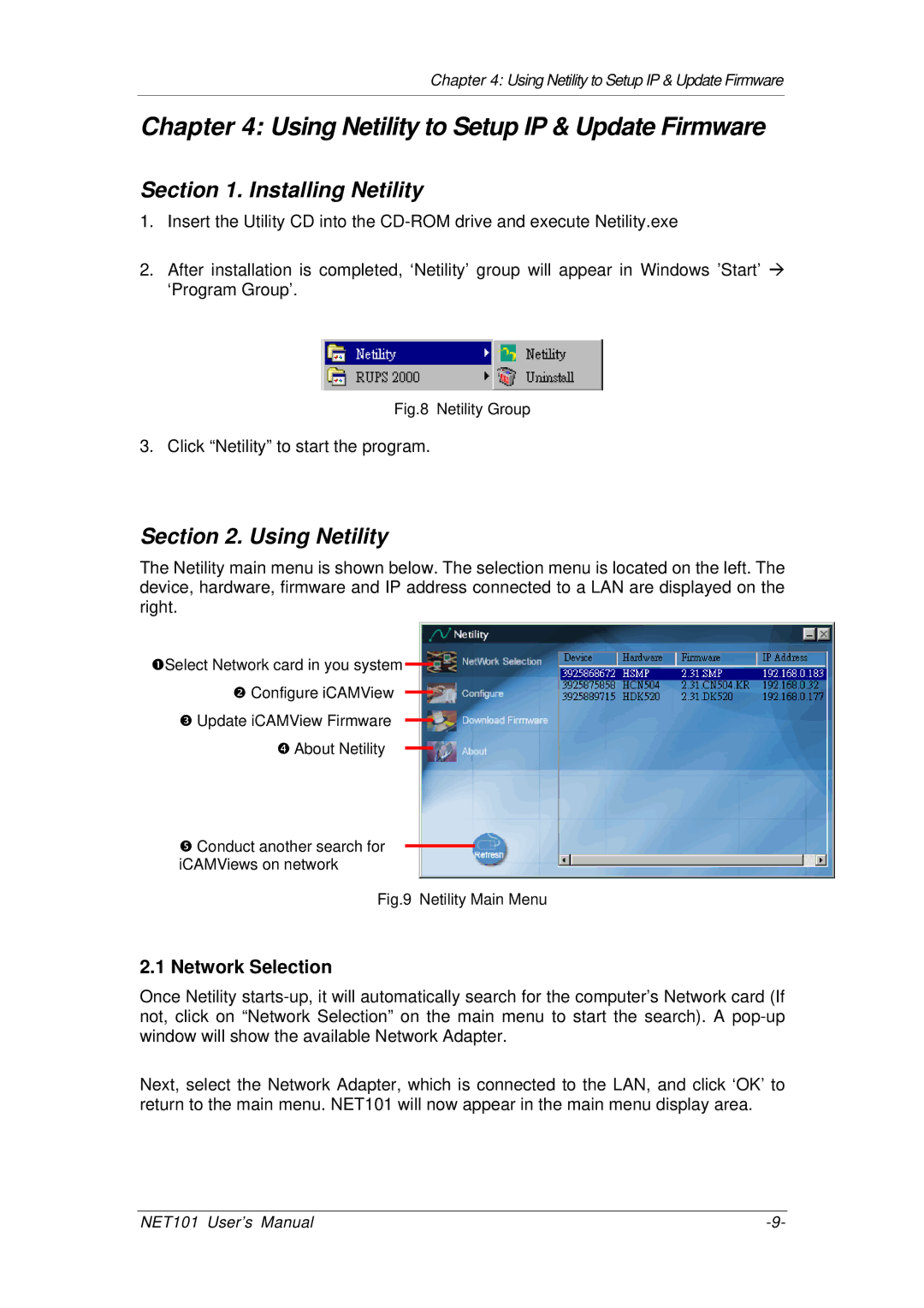 Mega System Tech RS422, RS485, RS232 Using Netility to Setup IP & Update Firmware, Installing Netility, Network Selection 