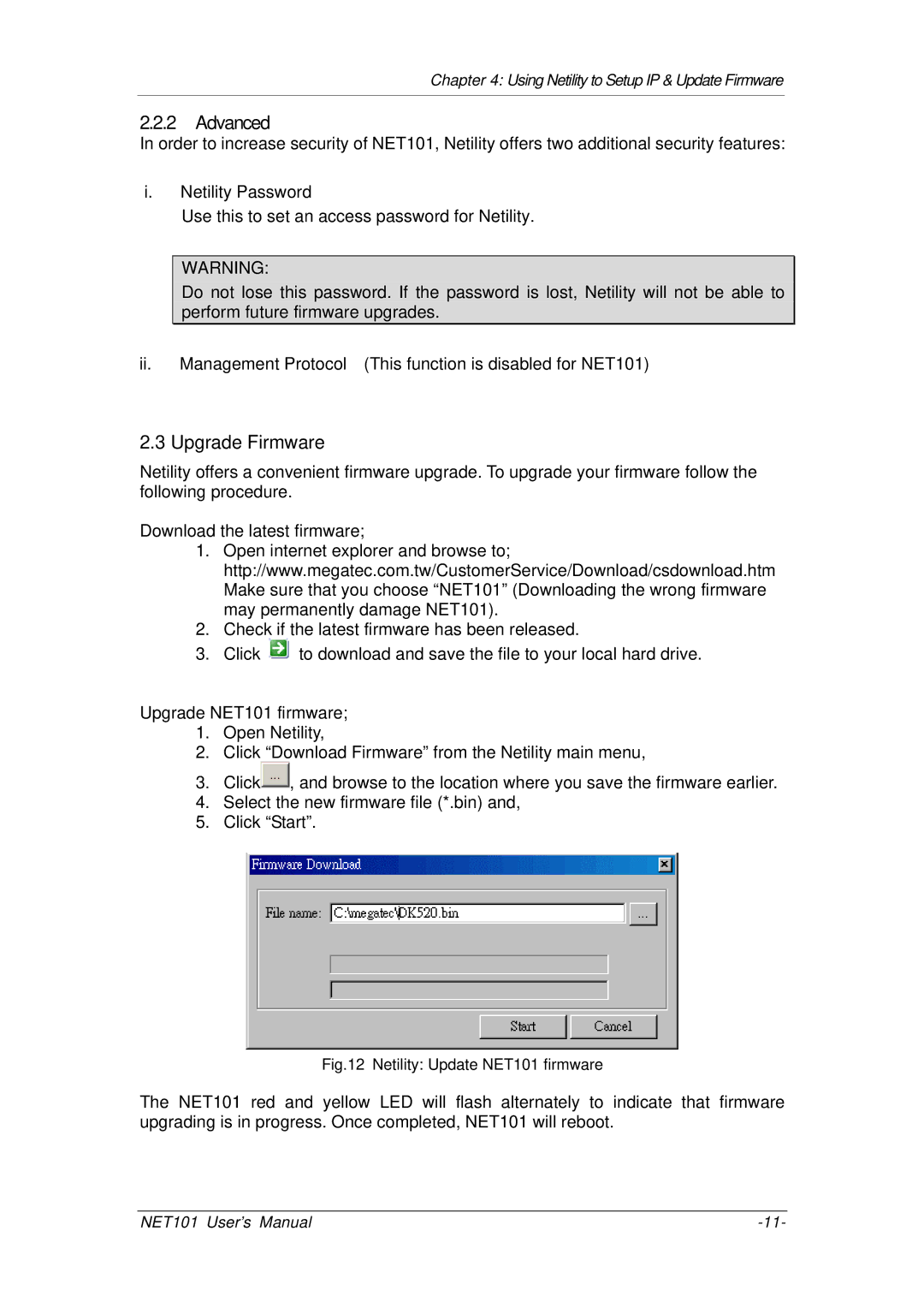 Mega System Tech RS232, RS485, RS422 manual Advanced, Upgrade Firmware, Netility Password 