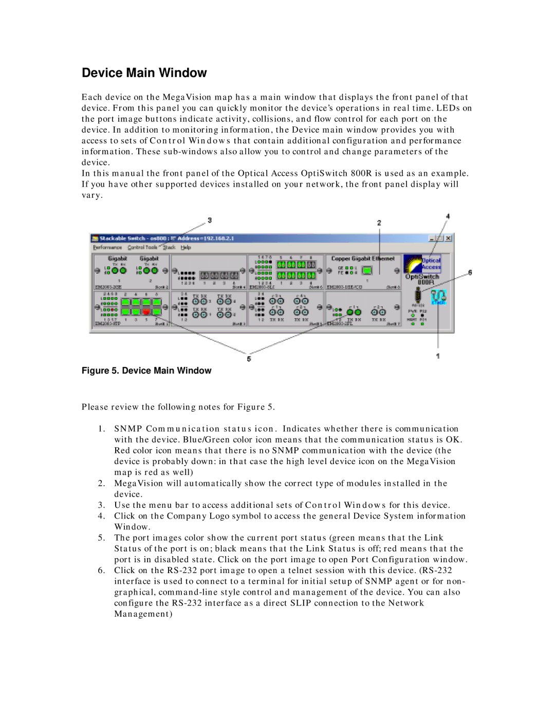 MegaVision Network Management System manual Device Main Window 