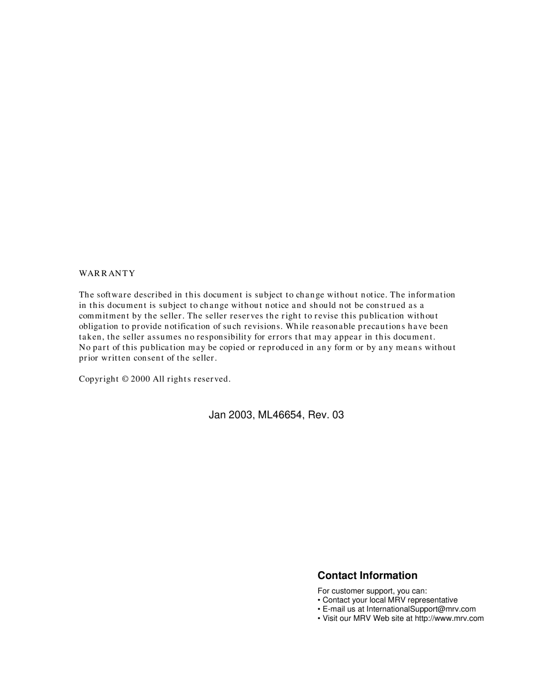 MegaVision Network Management System manual Contact Information 