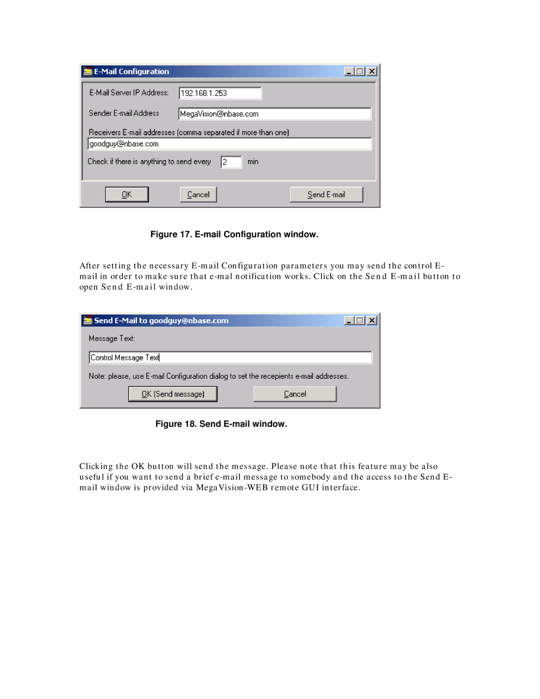 MegaVision Network Management System manual Mail Configuration window 