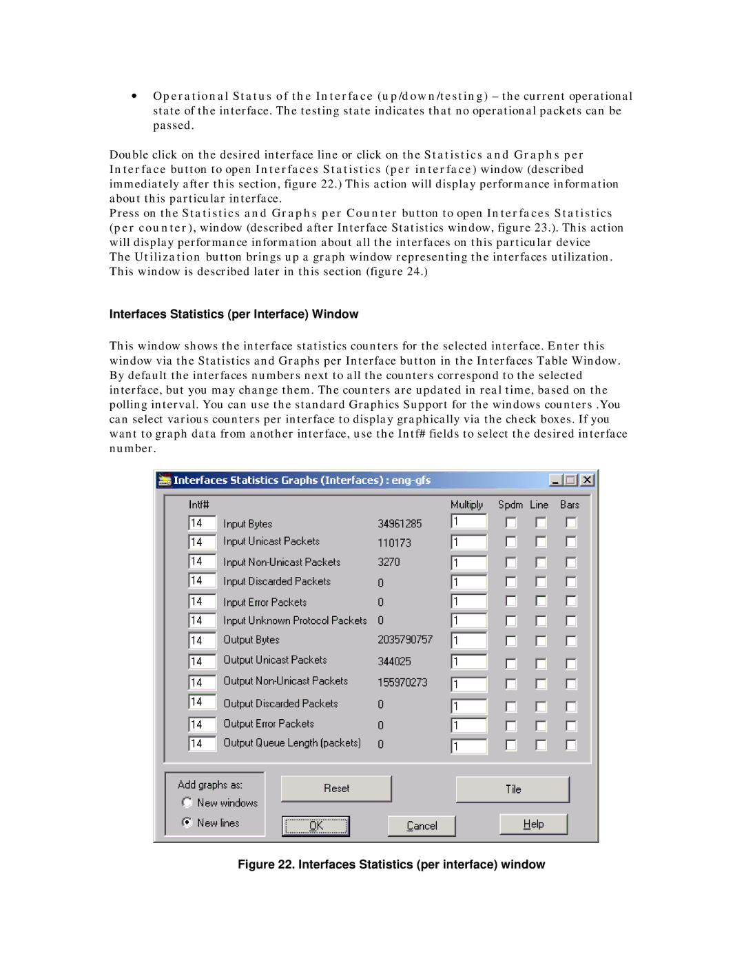 MegaVision Network Management System manual Interfaces Statistics per Interface Window 