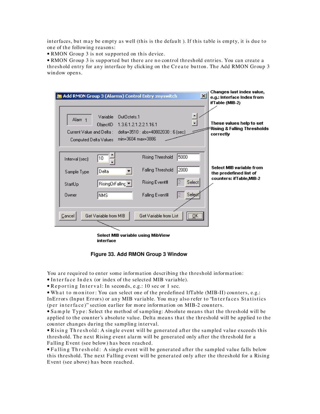 MegaVision Network Management System manual Add Rmon Group 3 Window 