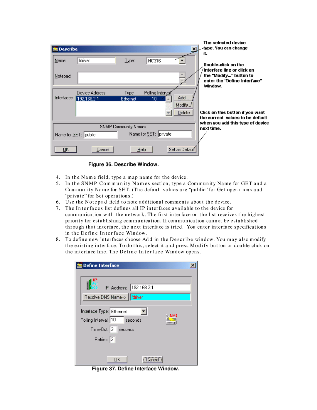 MegaVision Network Management System manual Describe Window 