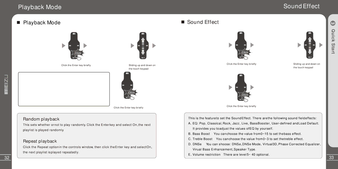 Meizu Electronic Technology MZ-03 user manual Playback Mode, Sound Effect 