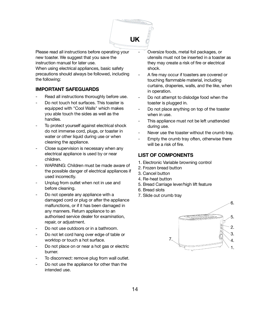 Melissa 021 & 028 manual Important Safeguards, List of Components 