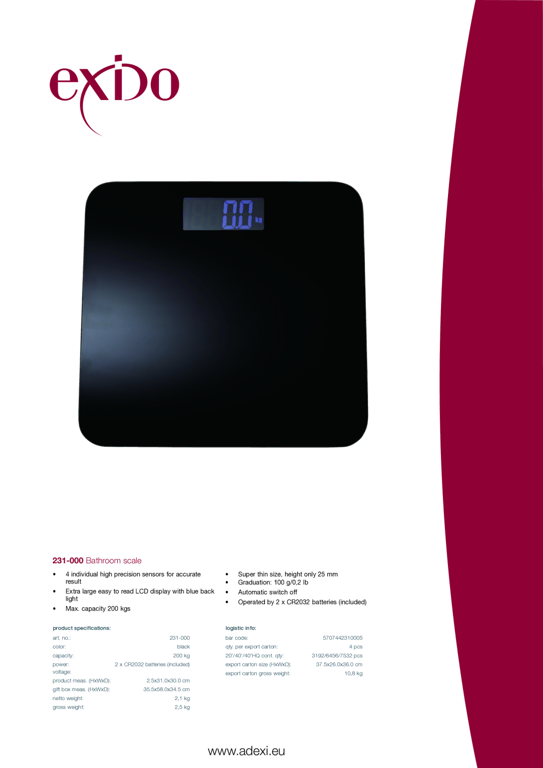 Melissa specifications 231-000Bathroom scale 