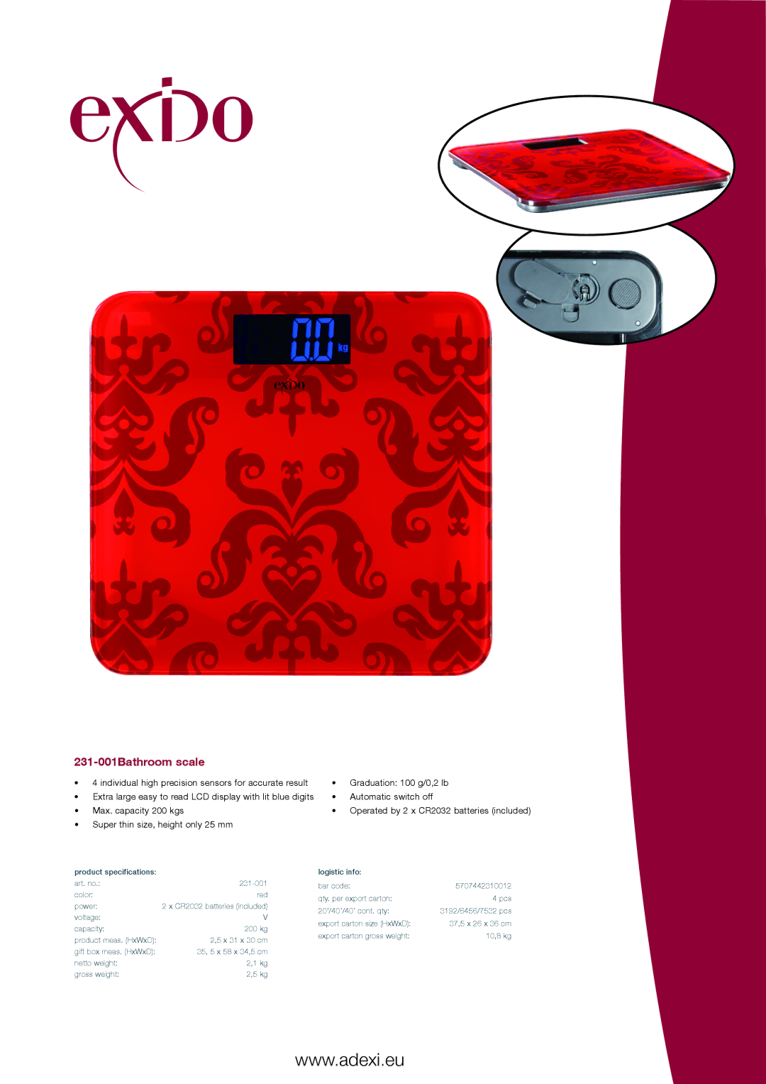 Melissa specifications 231-001Bathroom scale 