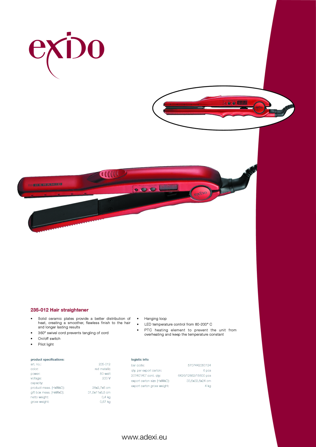 Melissa 235-012 specifications Hair straightener 