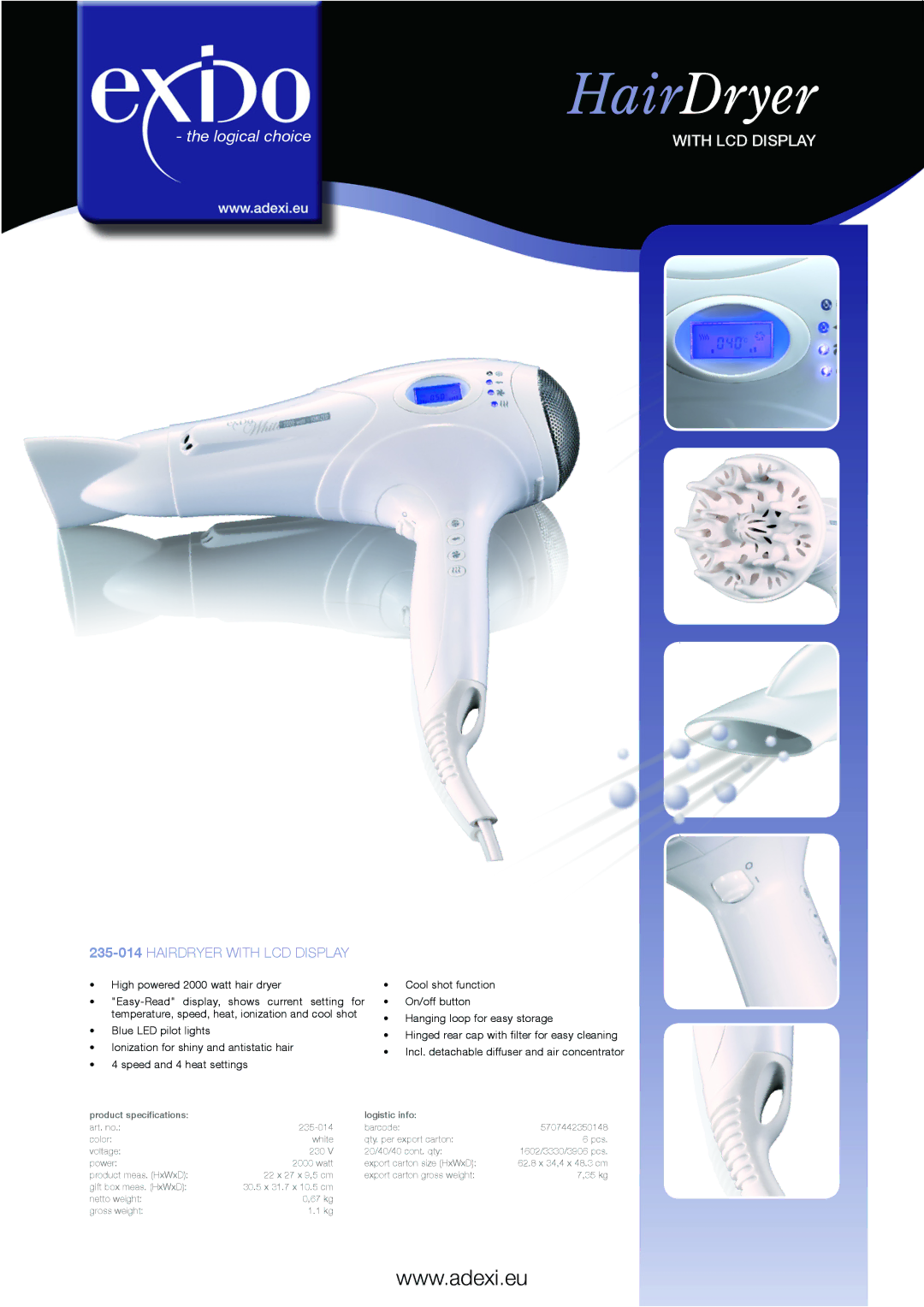 Melissa specifications HairDryer, Logical choice, With LCD Display, 235-014Hairdryer with LCD display 