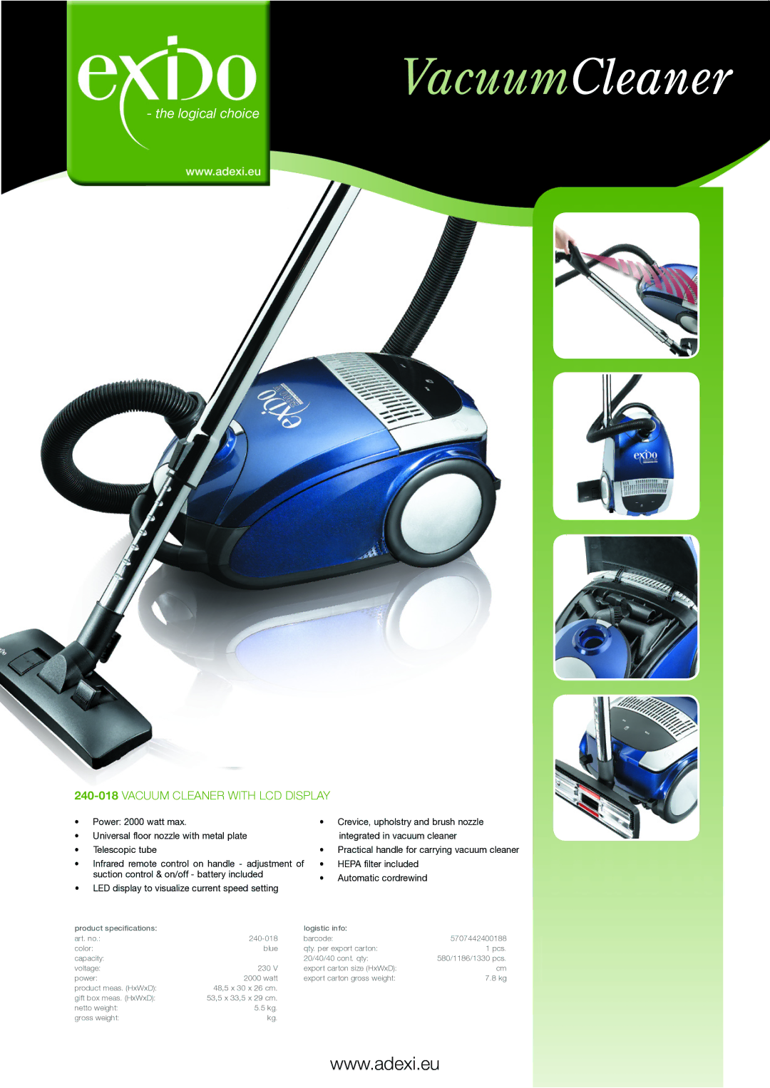 Melissa specifications VacuumCleaner, Logical choice, 240-018Vacuum cleaner with LCD display 