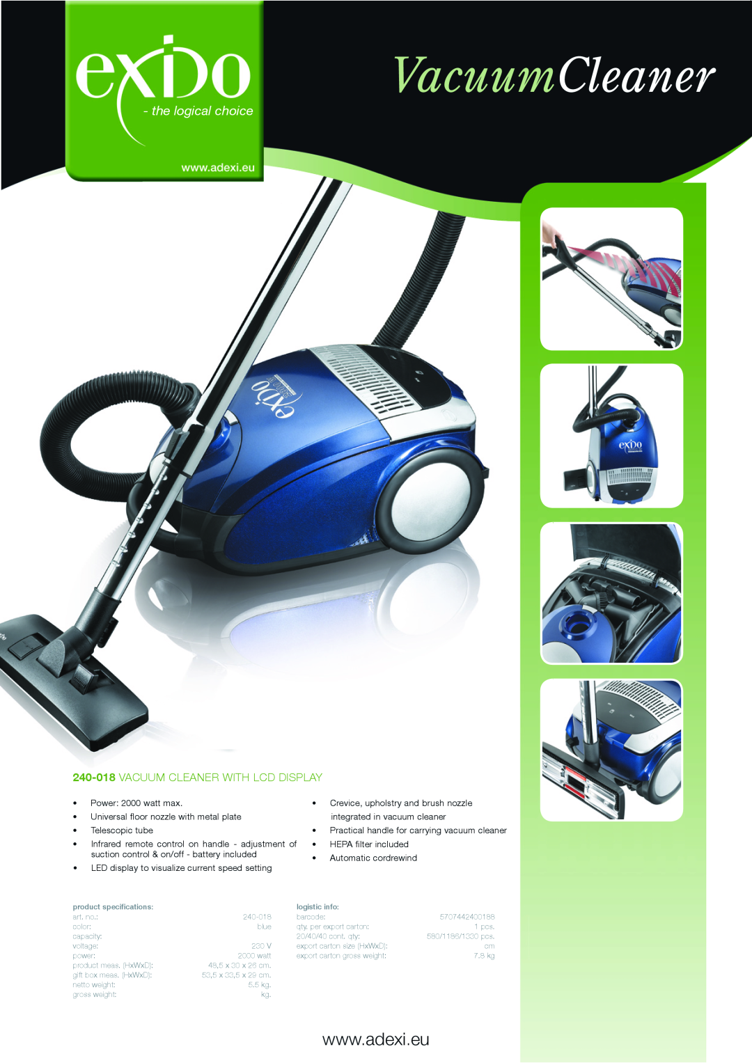 Melissa 240-018 specifications VacuumCleaner, the logical choice, Vacuum cleaner with LCD display 