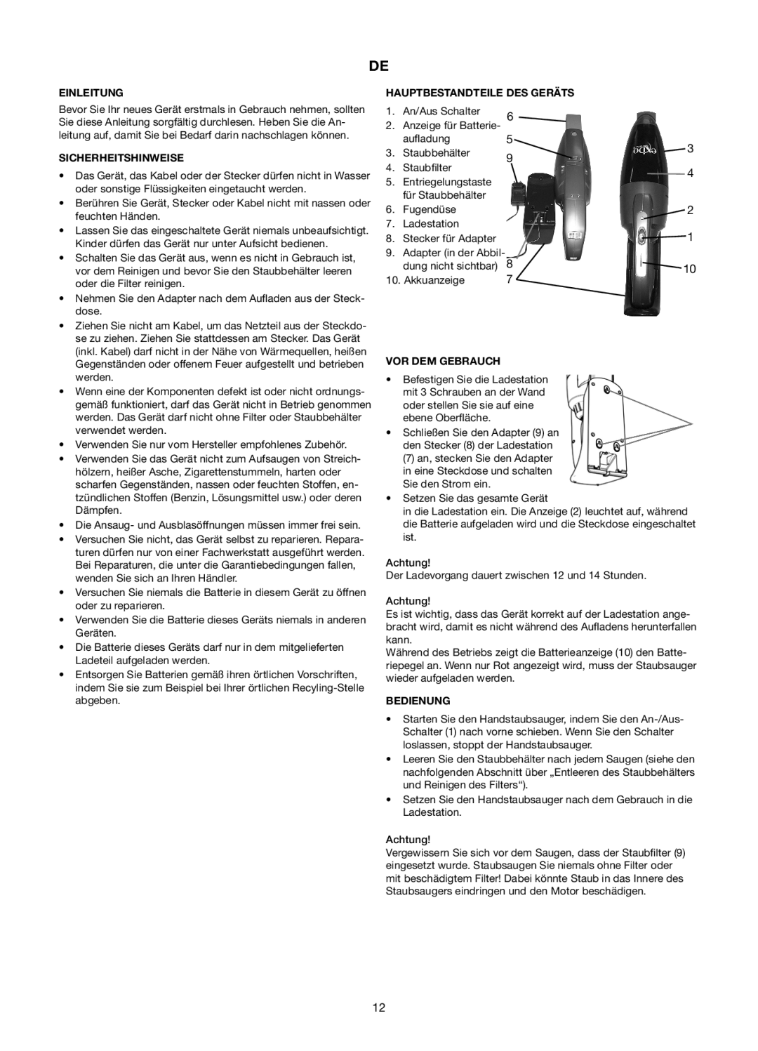 Melissa 240-112/113 manual Einleitung, Sicherheitshinweise, Hauptbestandteile DES Geräts 